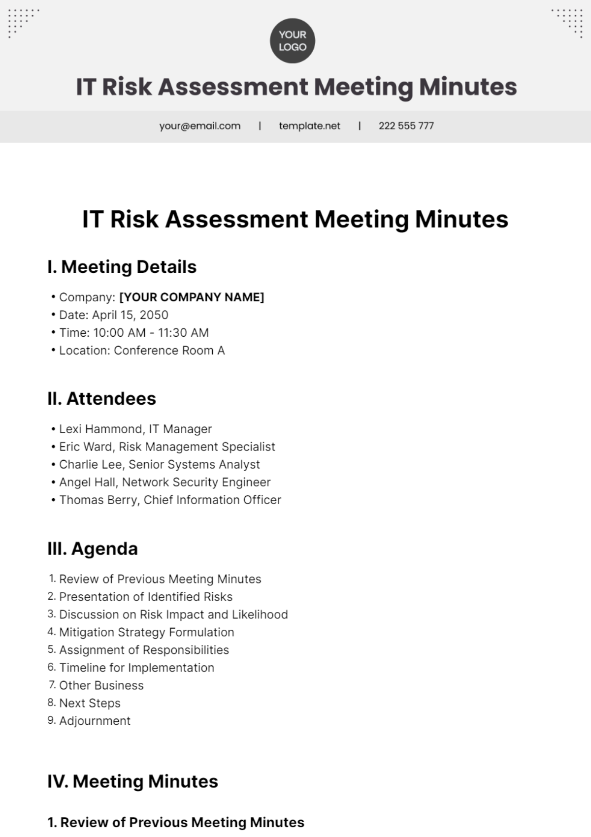 IT Risk Assessment Meeting Minutes Template