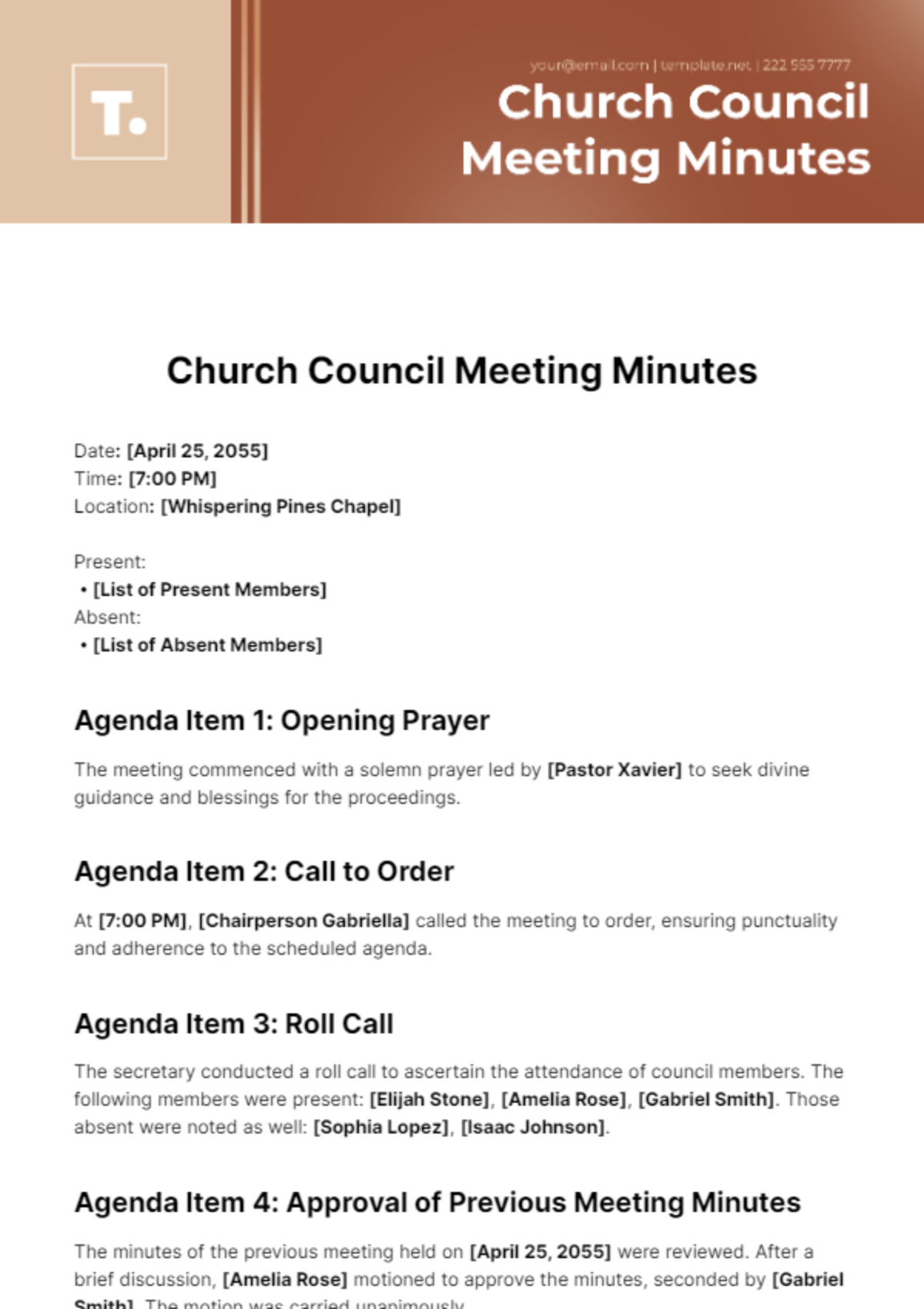 Church Council Meeting Minutes Template
