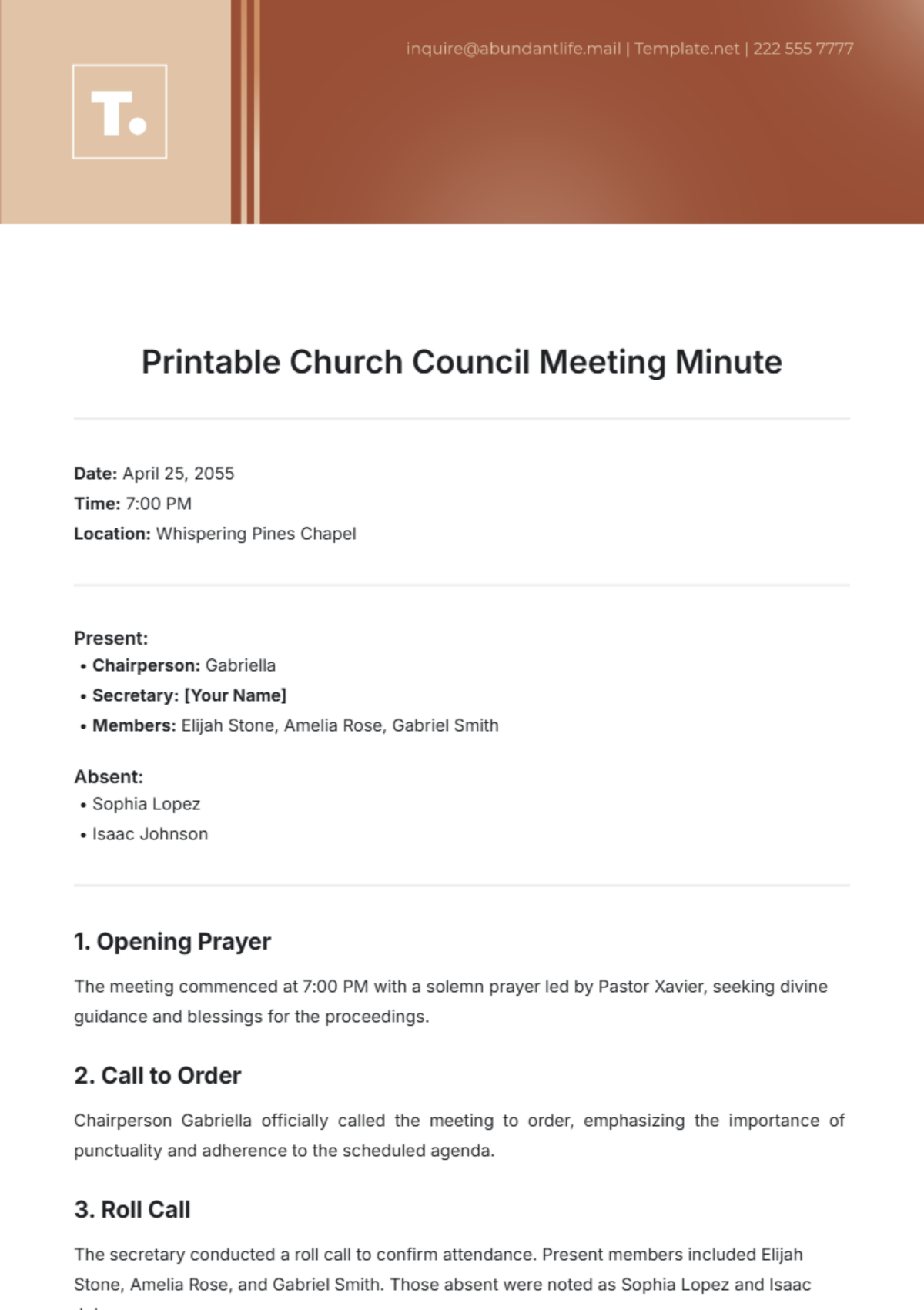 Printable Church Council Meeting Minute Template - Edit Online & Download