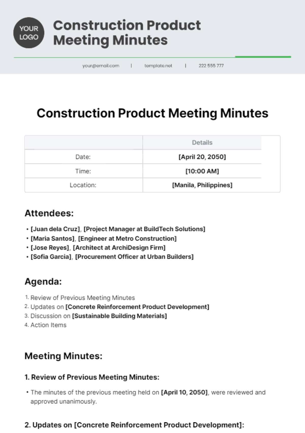 Construction Meeting Minutes Template Ablebionics