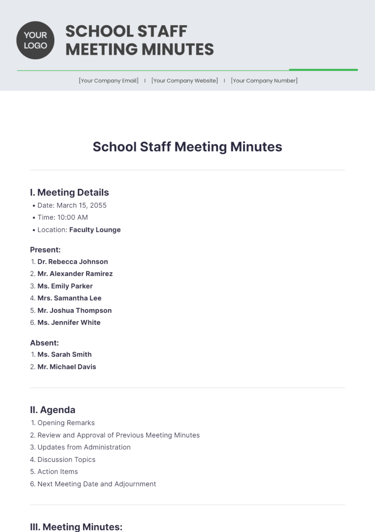 School Staff Meeting Minutes Template - Edit Online & Download