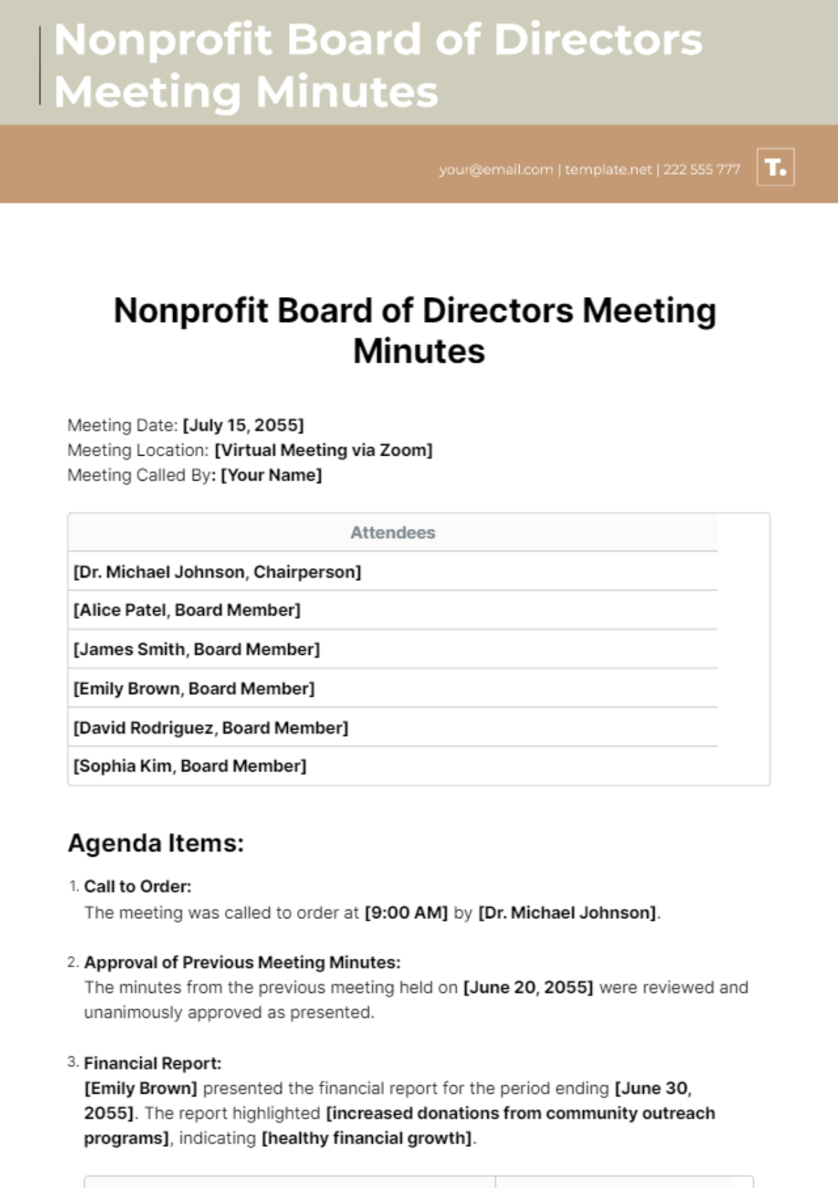 Nonprofit Board Of Directors Meeting Minutes Template
