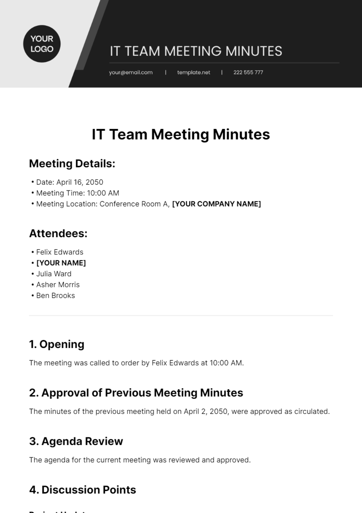 IT Team Meeting Minutes Template