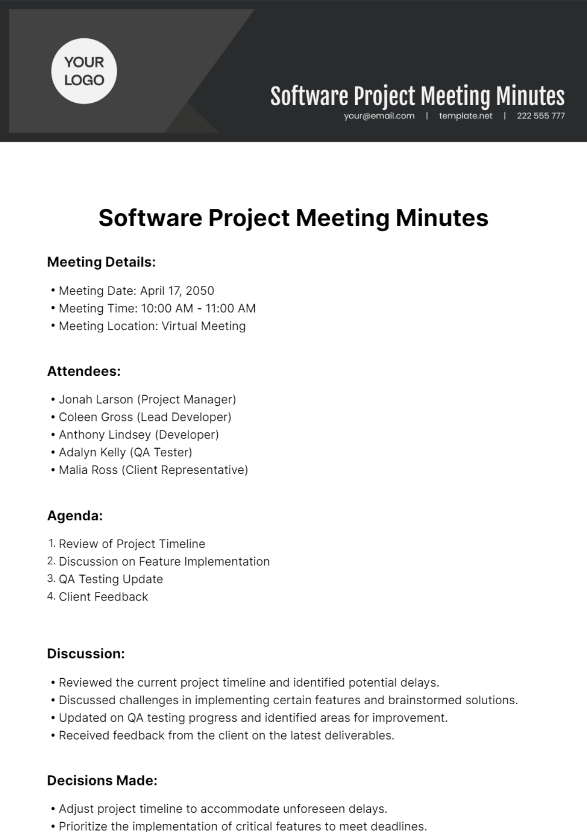 Software Project Meeting Minutes Template