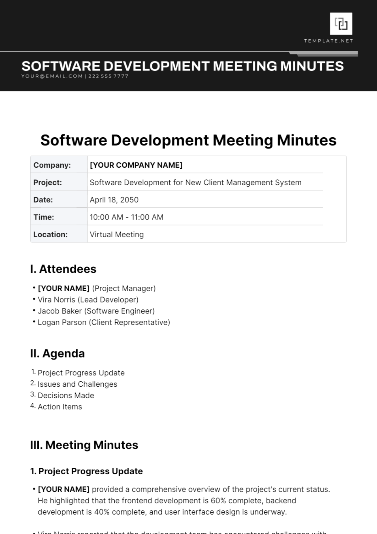 Software Development Meeting Minutes Template