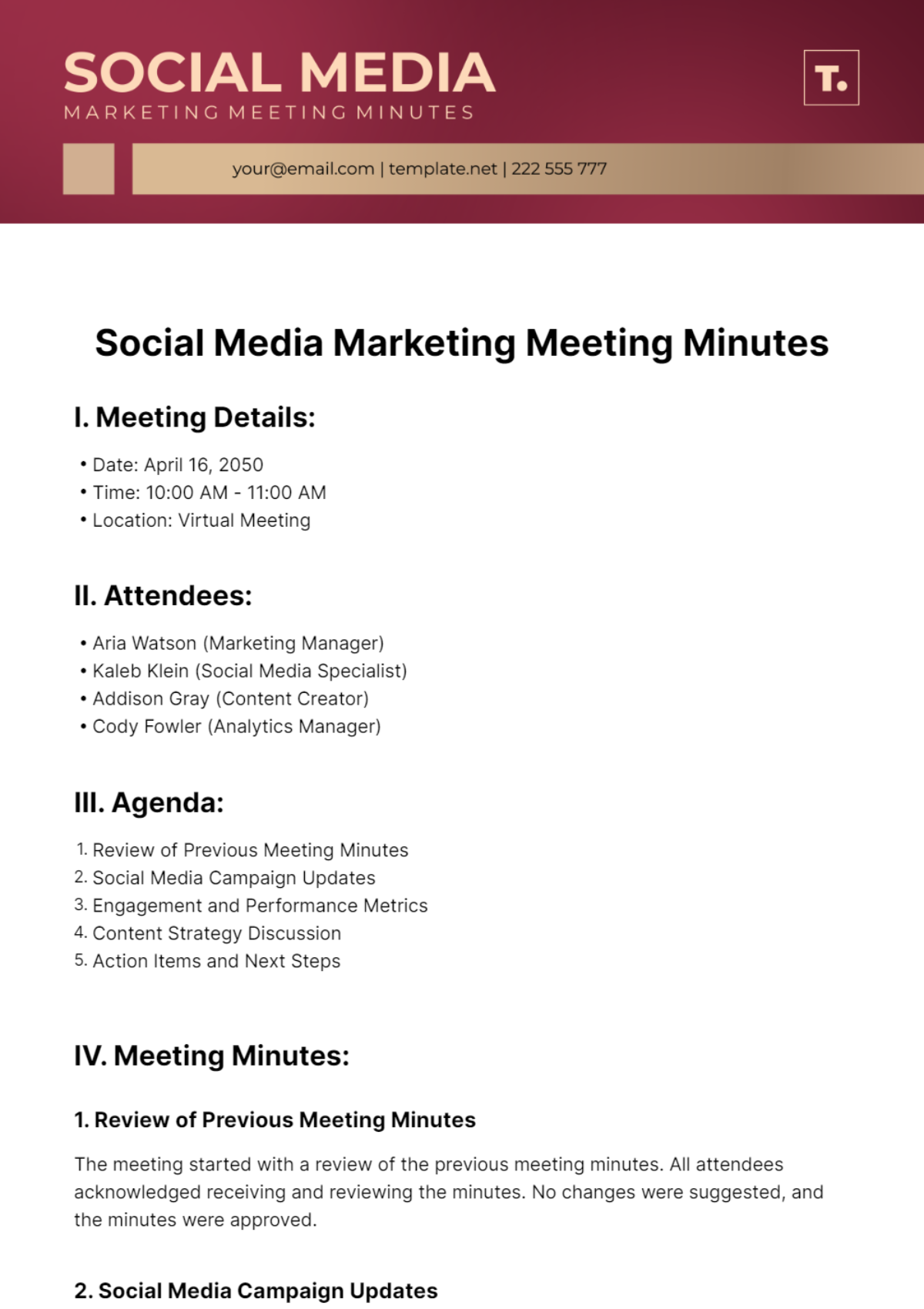 Social Media Marketing Meeting Minutes Template