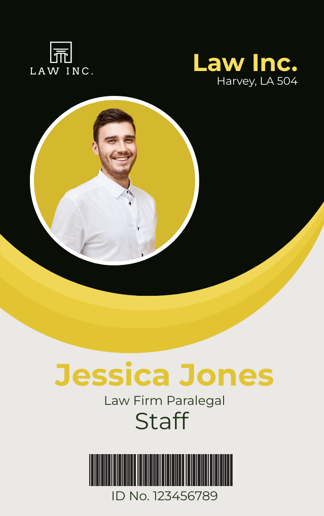 Law Firm Paralegal Staff ID Card Template