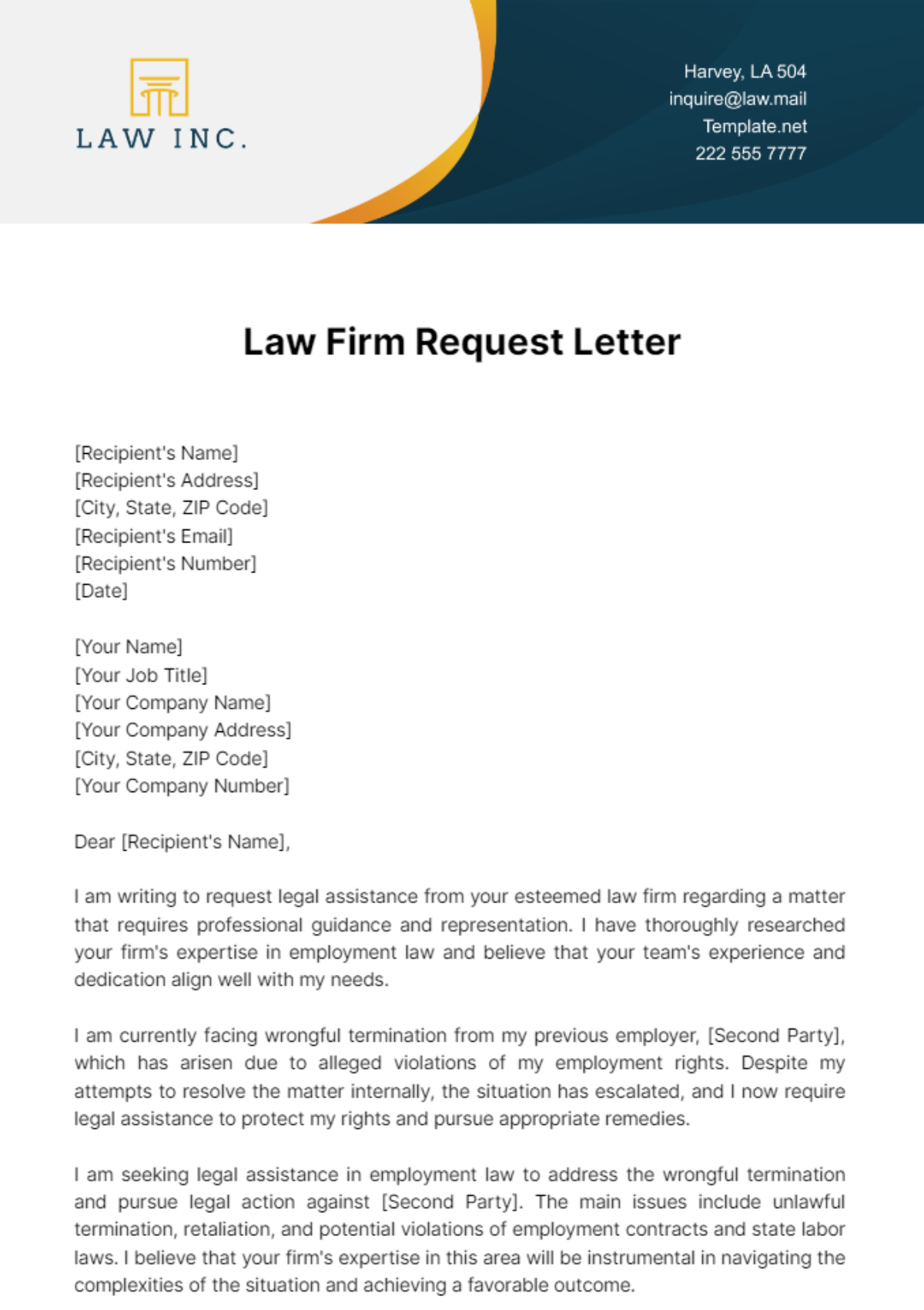 Free Law Firm Request Letter Template
