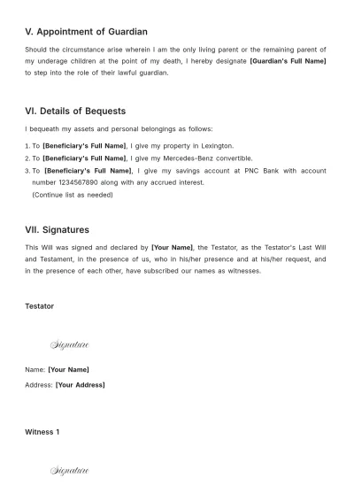 Free Kentucky Last Will and Testament Template to Edit Online