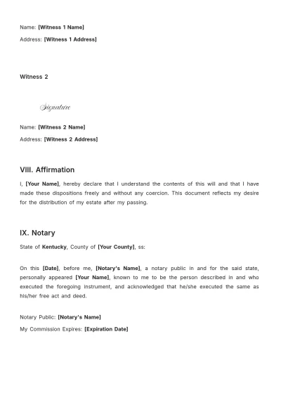 Free Kentucky Last Will and Testament Template to Edit Online