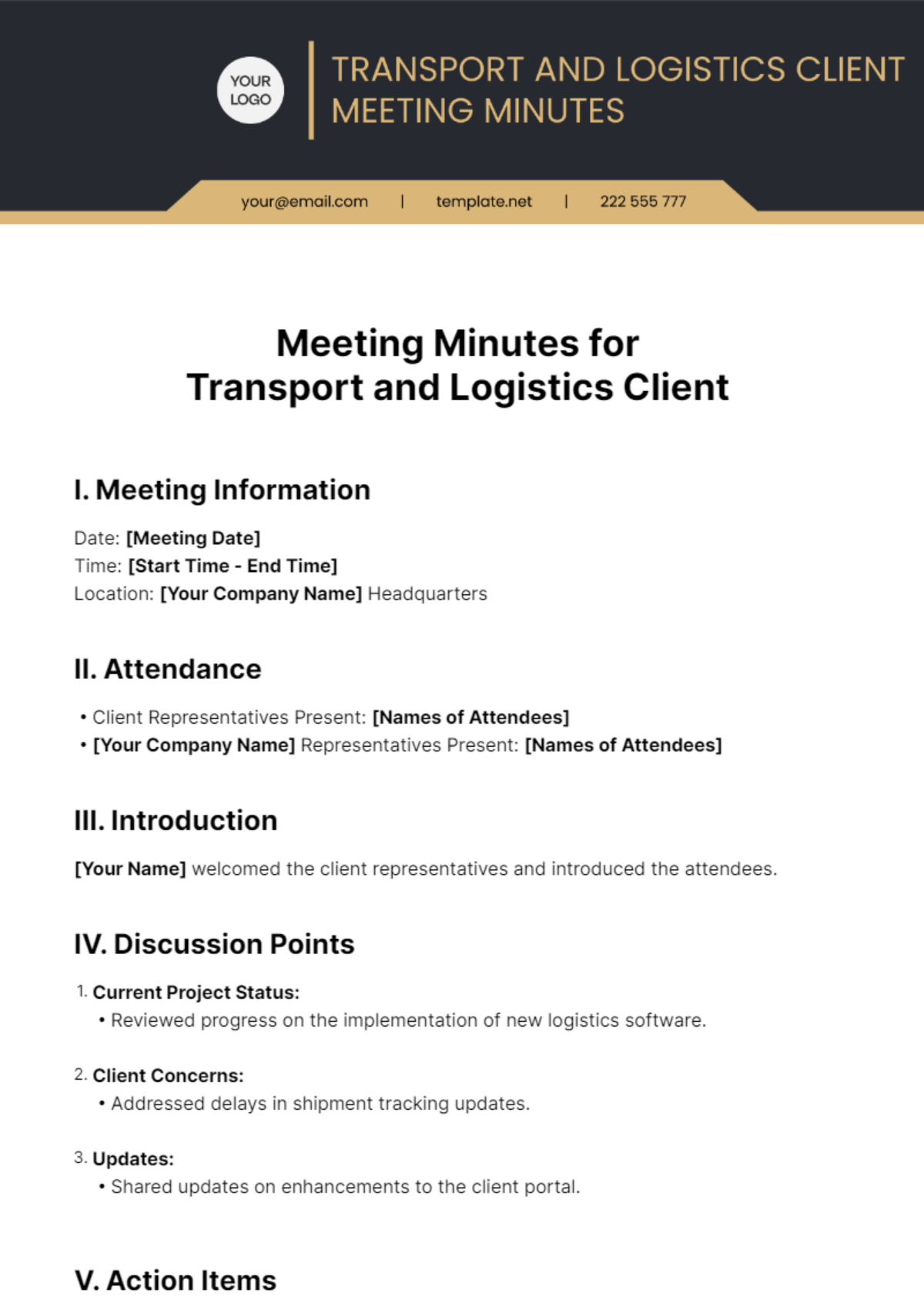 Transport And Logistics Client Meeting Minutes Template