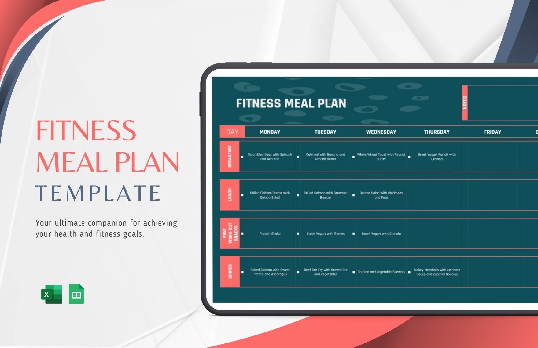 Fitness Meal Plan Template in Excel, Google Sheets