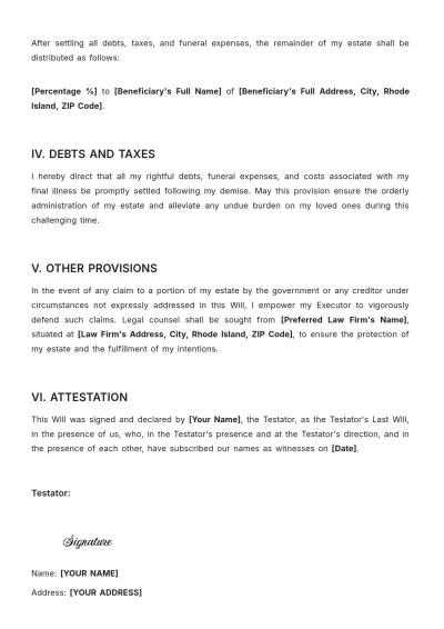 Free Rhode Island Last Will and Testament Template to Edit Online