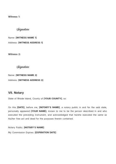 Free Rhode Island Last Will and Testament Template to Edit Online