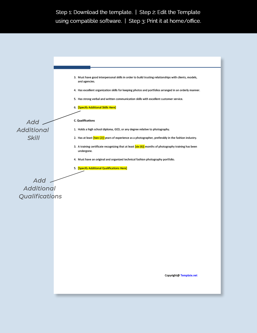 Fashion Photographer Job Description Template Google Docs Word Apple Pages Template