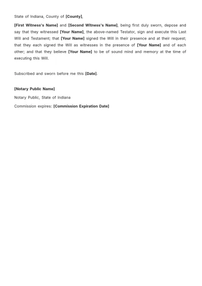 Free Indiana Last Will and Testament Template to Edit Online