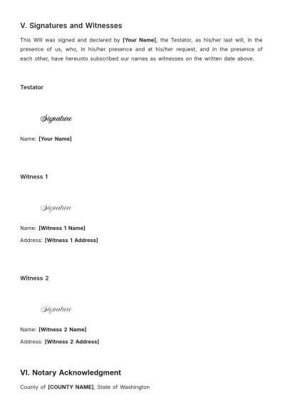 Free Washington Codicil to Will Template to Edit Online