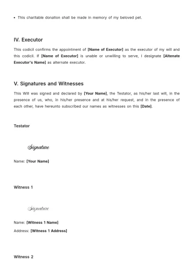 Free West Virginia Codicil to Will Template to Edit Online
