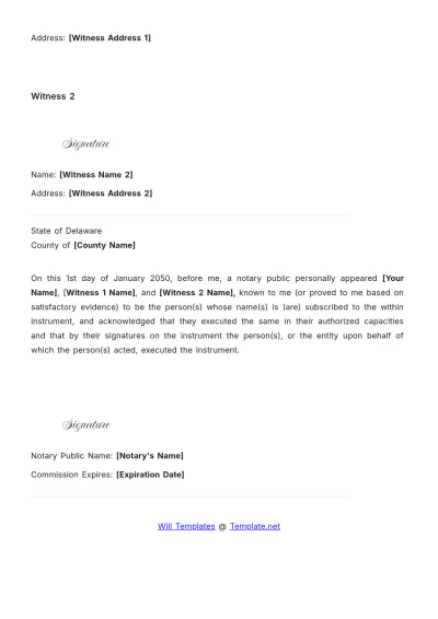 Free Delaware Will Template to Edit Online