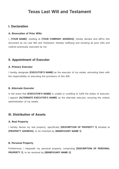 Free Texas Last Will and Testament Template to Edit Online