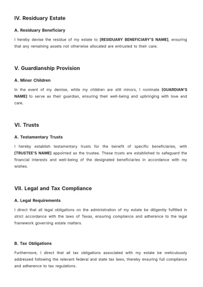 Free Texas Last Will and Testament Template to Edit Online