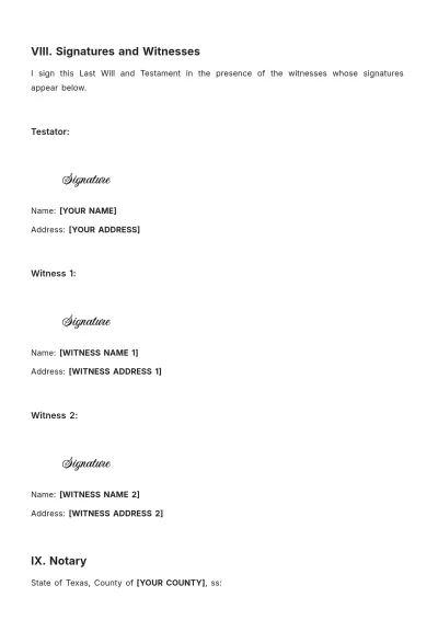 Free Texas Last Will and Testament Template to Edit Online
