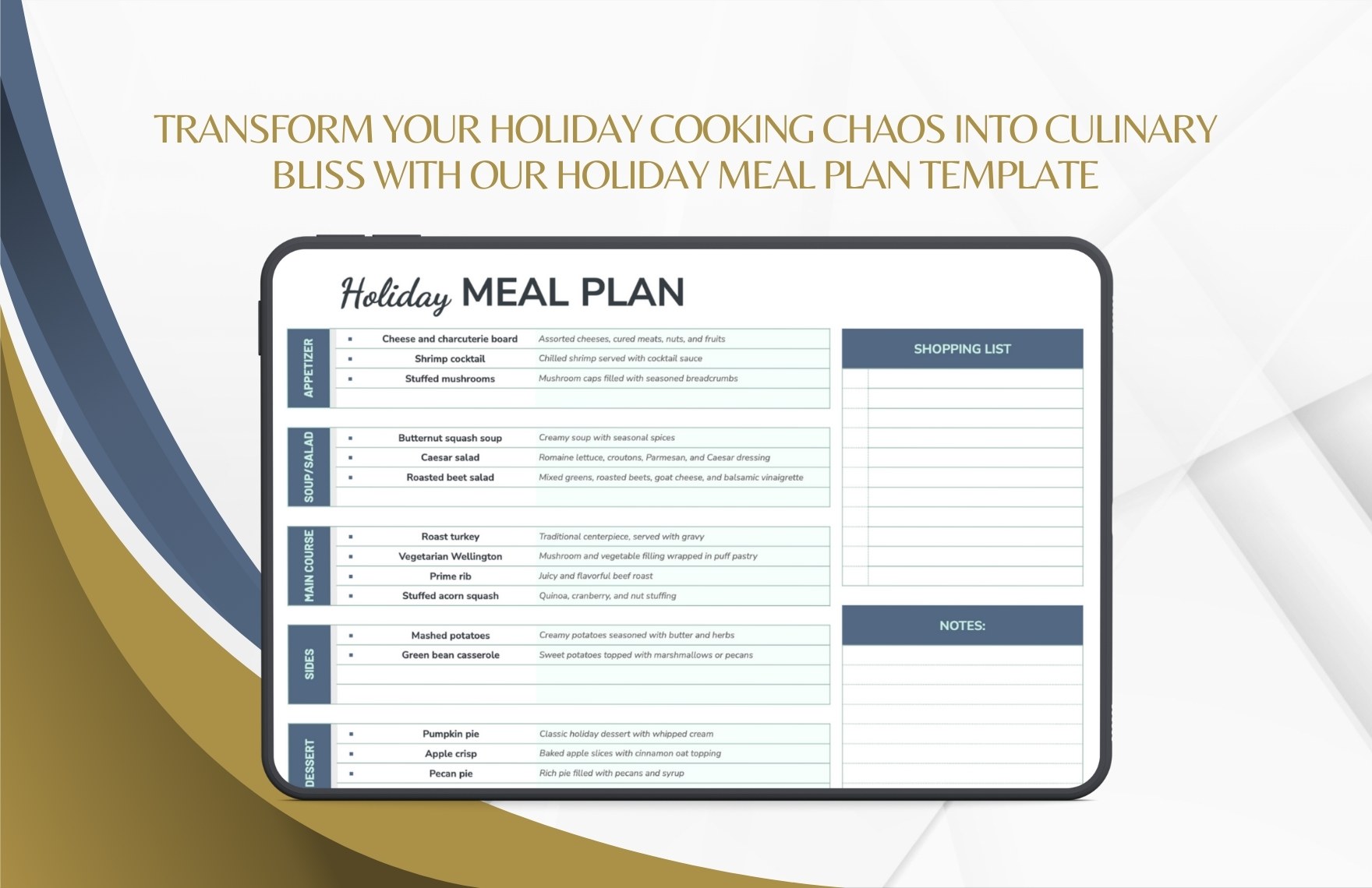 Holiday Meal Plan Template