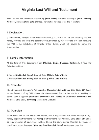Free Virginia Last Will and Testament Template to Edit Online