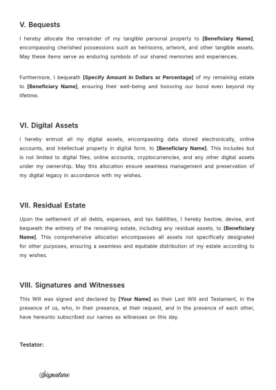 Free Virginia Last Will and Testament Template to Edit Online