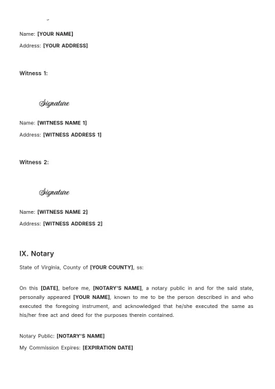Free Virginia Last Will and Testament Template to Edit Online