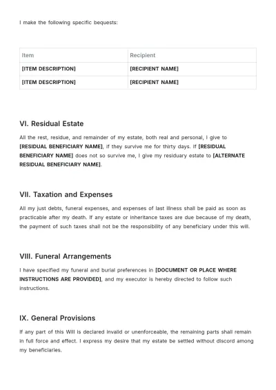 Free North Carolina Last Will and Testament Template to Edit Online