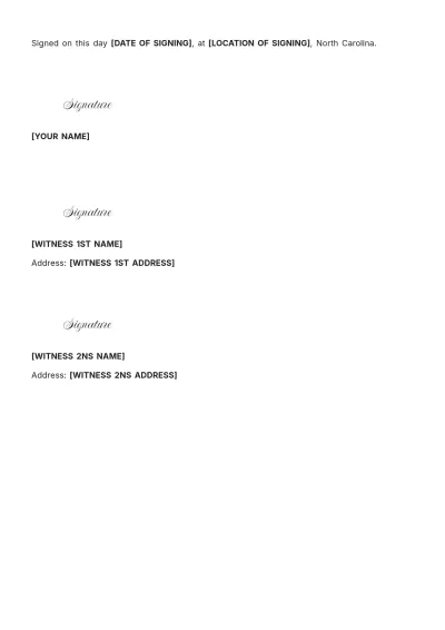 Free North Carolina Last Will and Testament Template to Edit Online