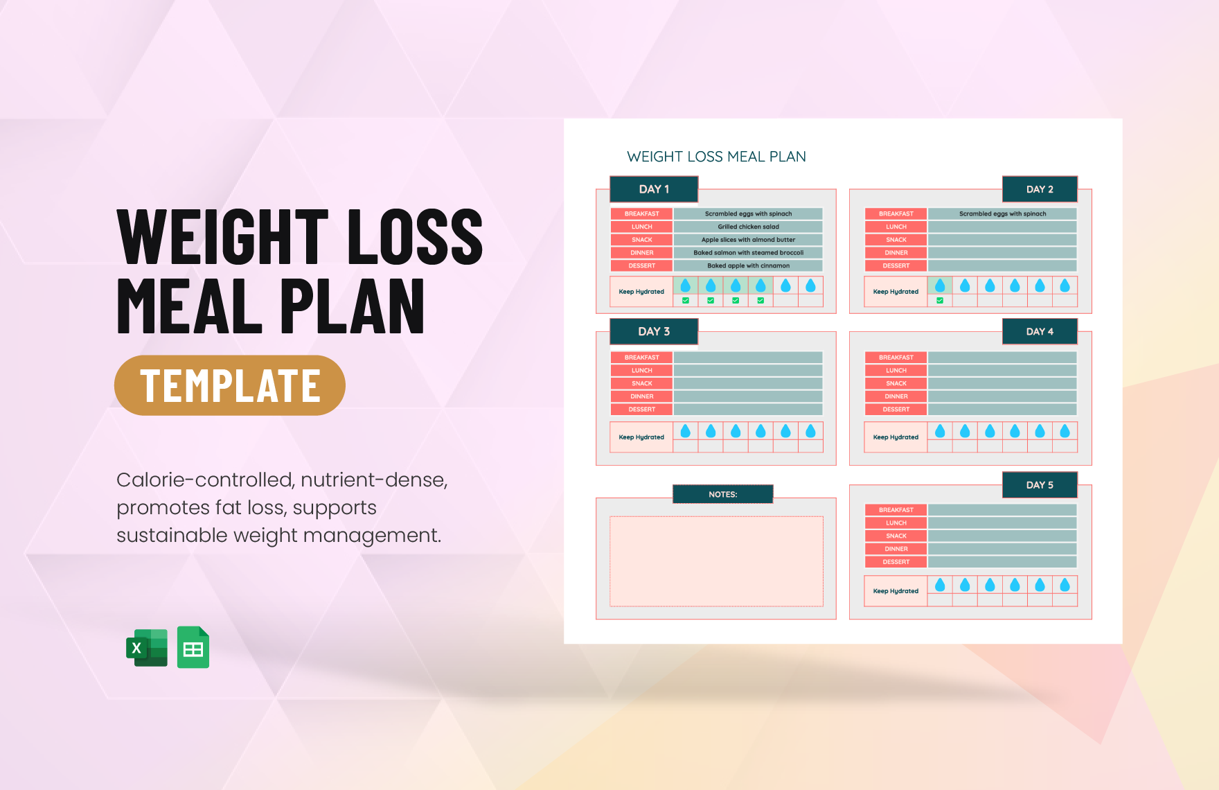 Weight Loss Meal Plan Template in Excel, Google Sheets
