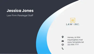 Free Law Firm Paralegal Staff Business Card Template to Edit Online