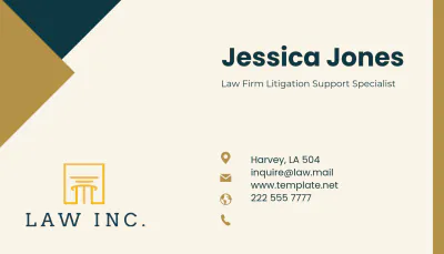 Free Law Firm Litigation Support Specialist Business Card Template to Edit Online