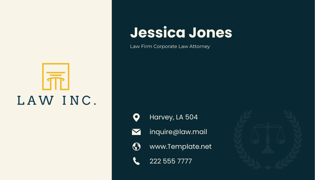 Free Law Firm Corporate Law Attorney Business Card Template