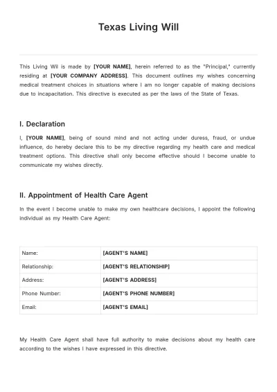 Free Texas Living Will Template to Edit Online