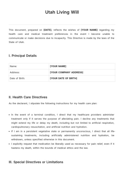 Free Utah Living Will Template to Edit Online