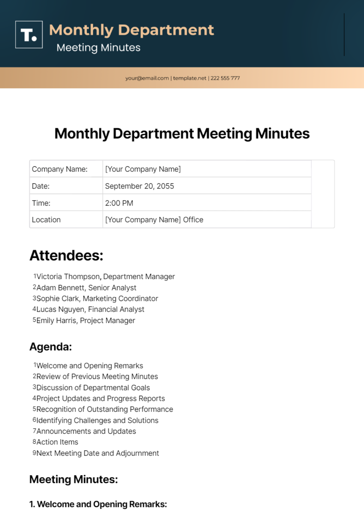 Monthly Department Meeting Minutes Template
