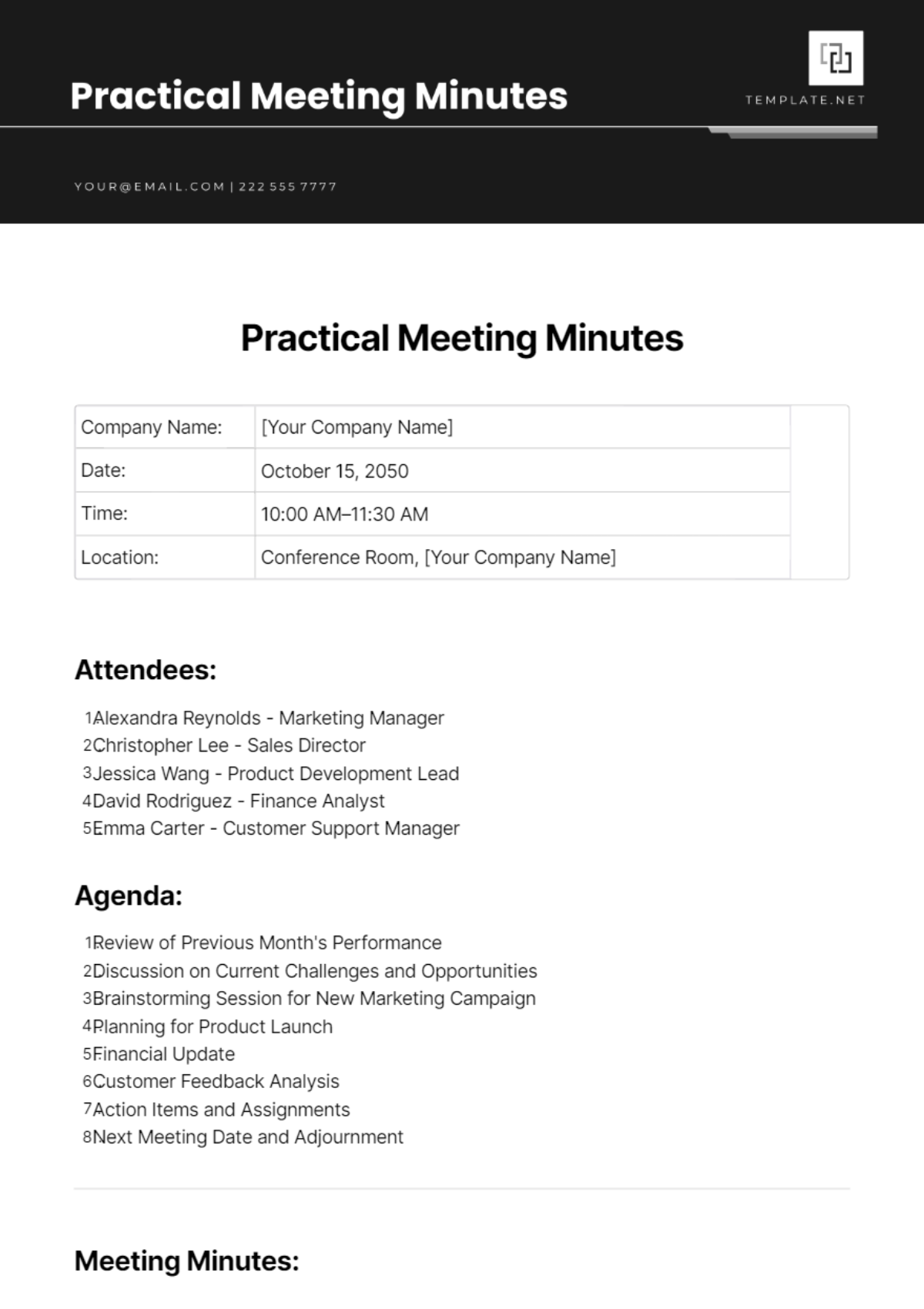 Practical Meeting Minutes Template