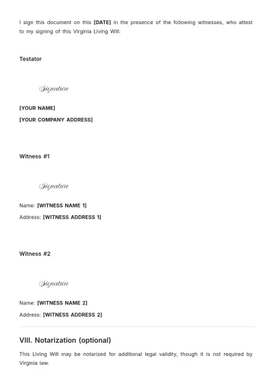 Free Virginia Living Will Template to Edit Online