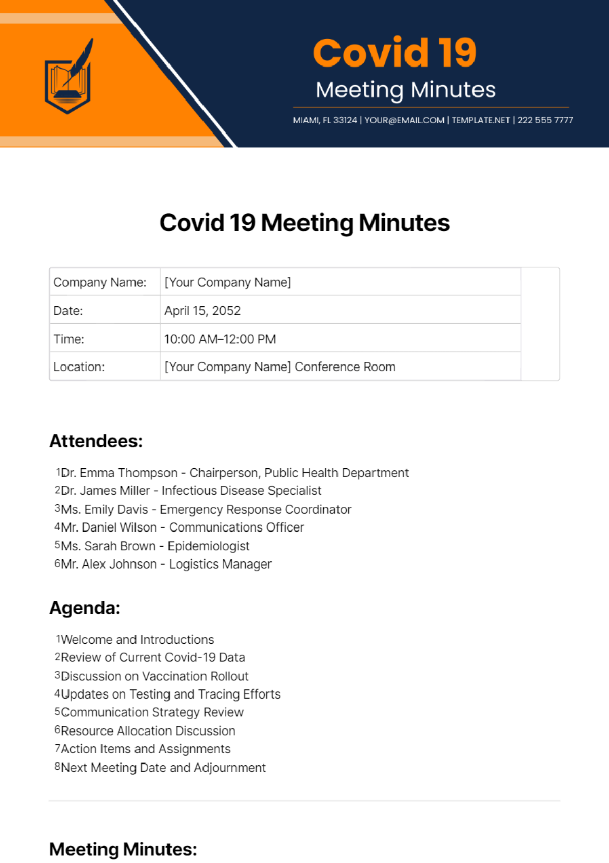 Covid 19 Meeting Minutes Template
