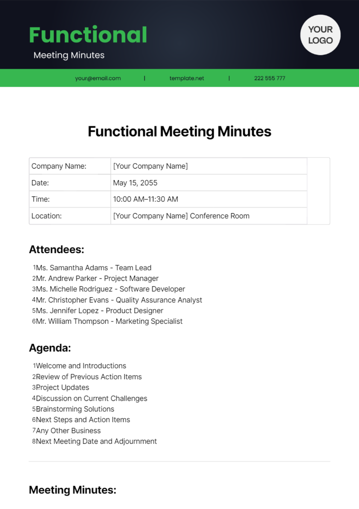 Functional Meeting Minutes Template