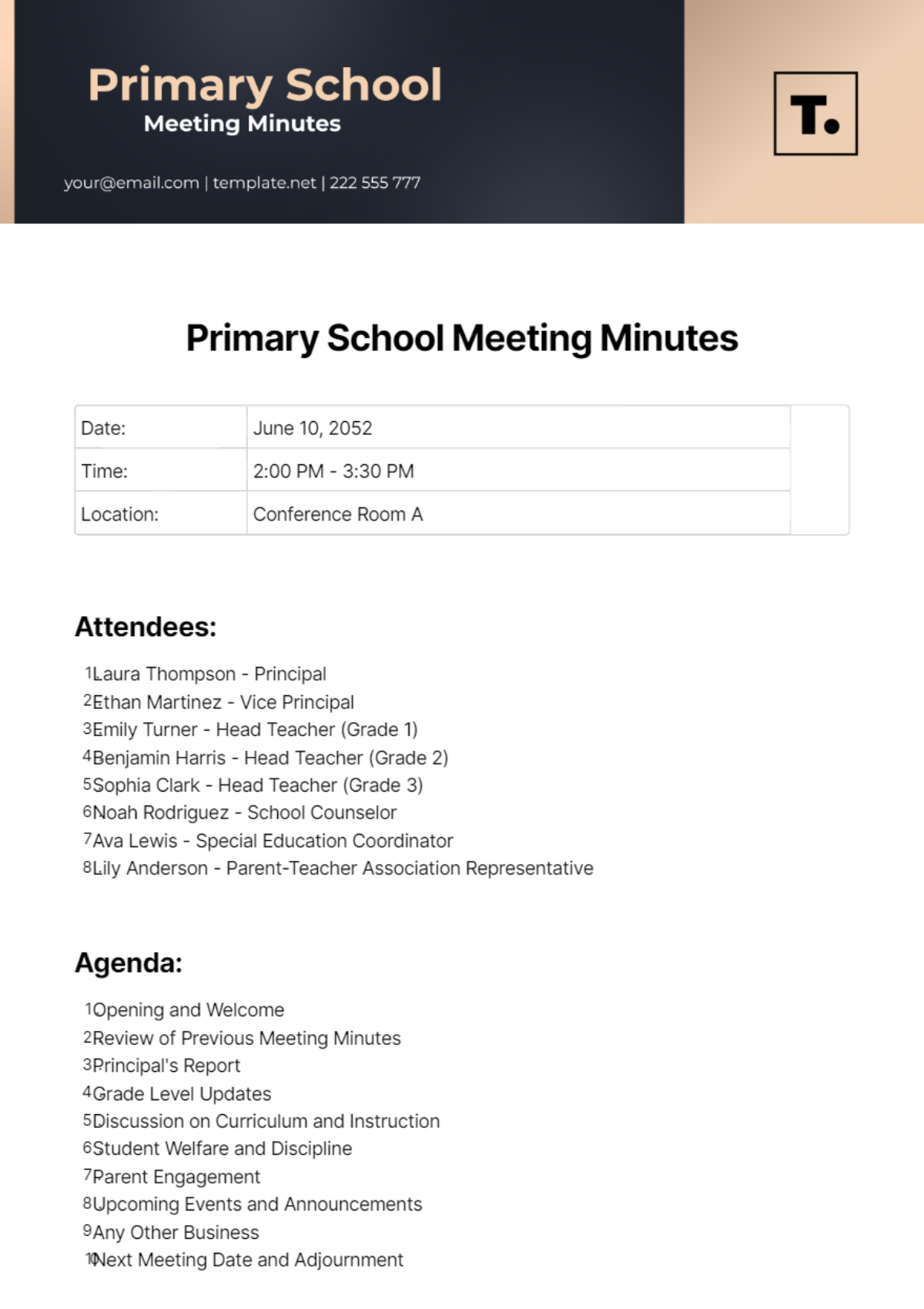 Primary School Meeting Minutes Template