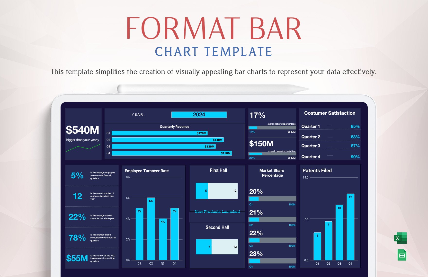 Format Bar Chart Template in Excel, Google Sheets