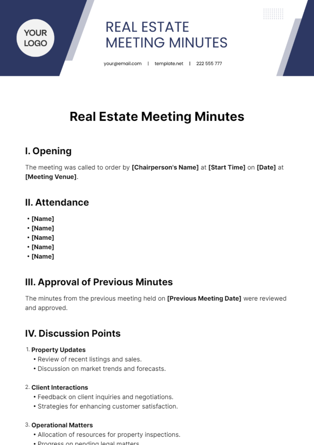 Real Estate Meeting Minutes Template