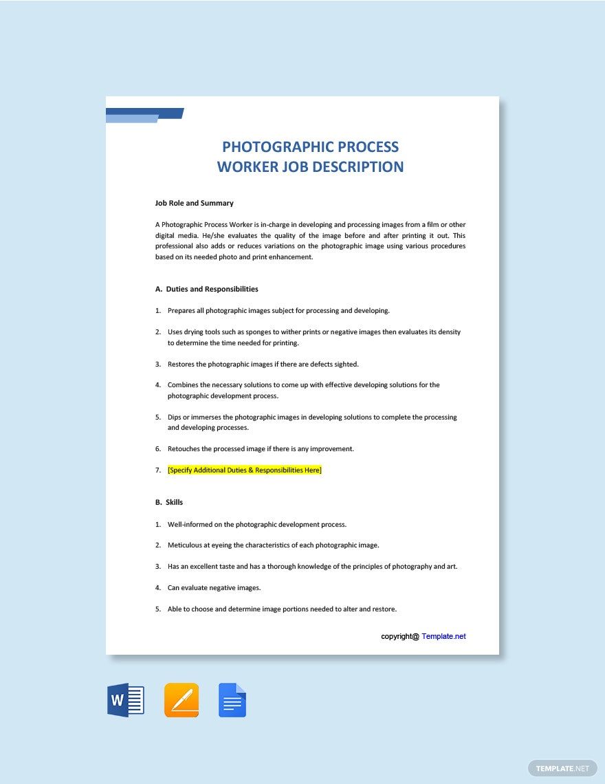 Photographic Process Worker Job Description Template