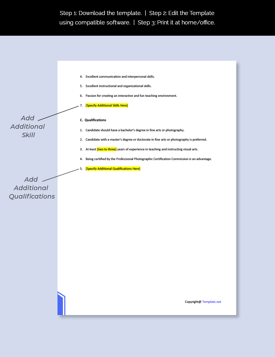 Photography Instructor Job Description Template Google Docs Word Apple Pages Template