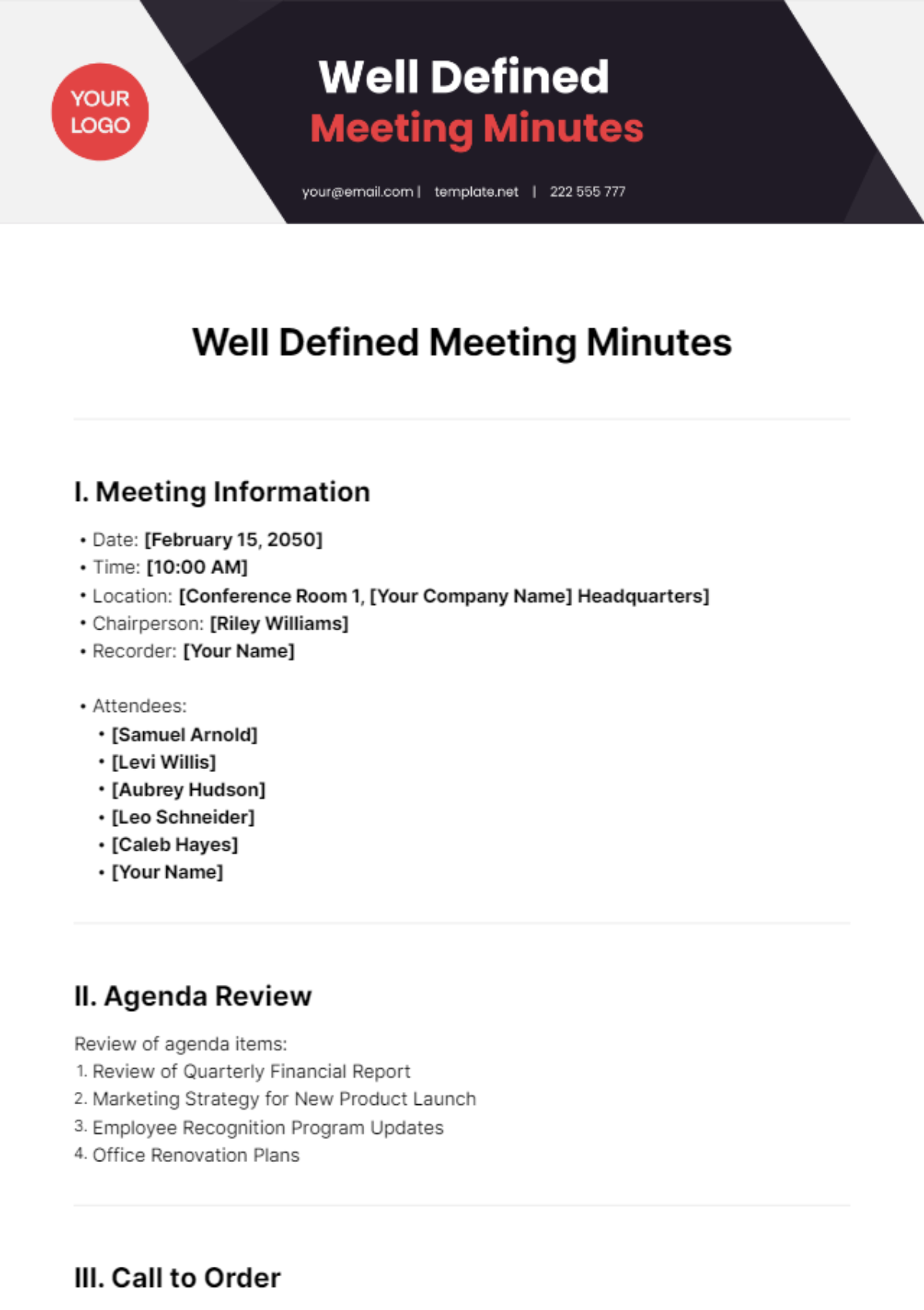 Well Defined Meeting Minutes Template