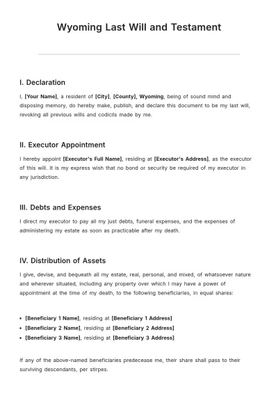 Free Wyoming Last Will and Testament Template to Edit Online